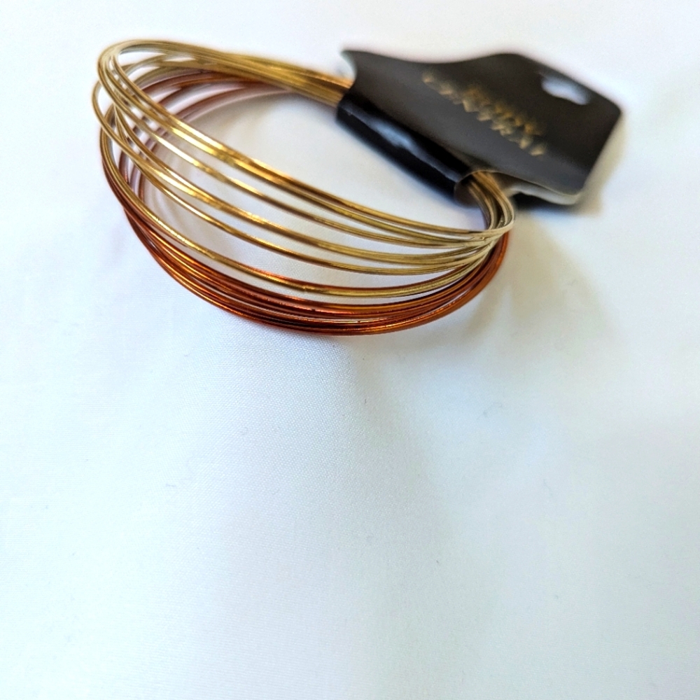 Body Central Multi-Tone Wire Bangle Set in Gold and Copper Tones